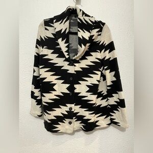 Chaps Cardigan Sweater  Petite Aztec Southwestern Black White 1X.  RN 41381